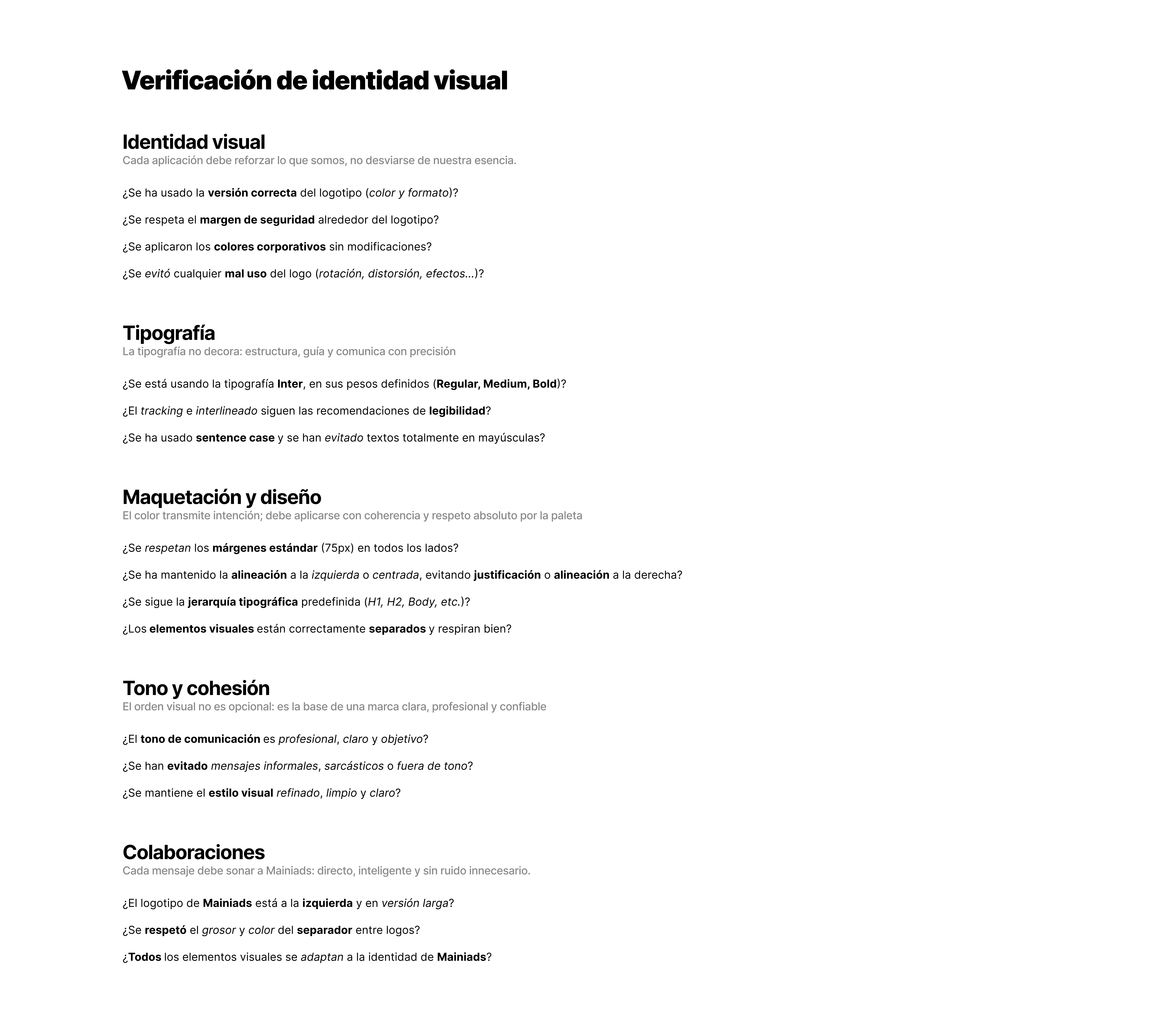 Página 18 — Checklist de verificación de identidad visual